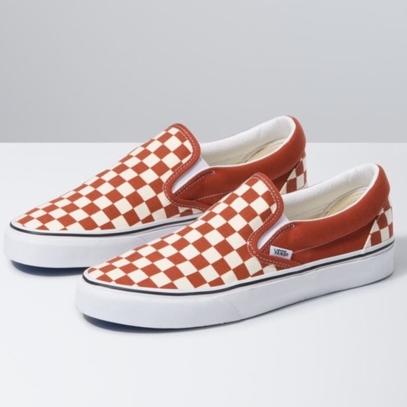 checkered vans slip ons red